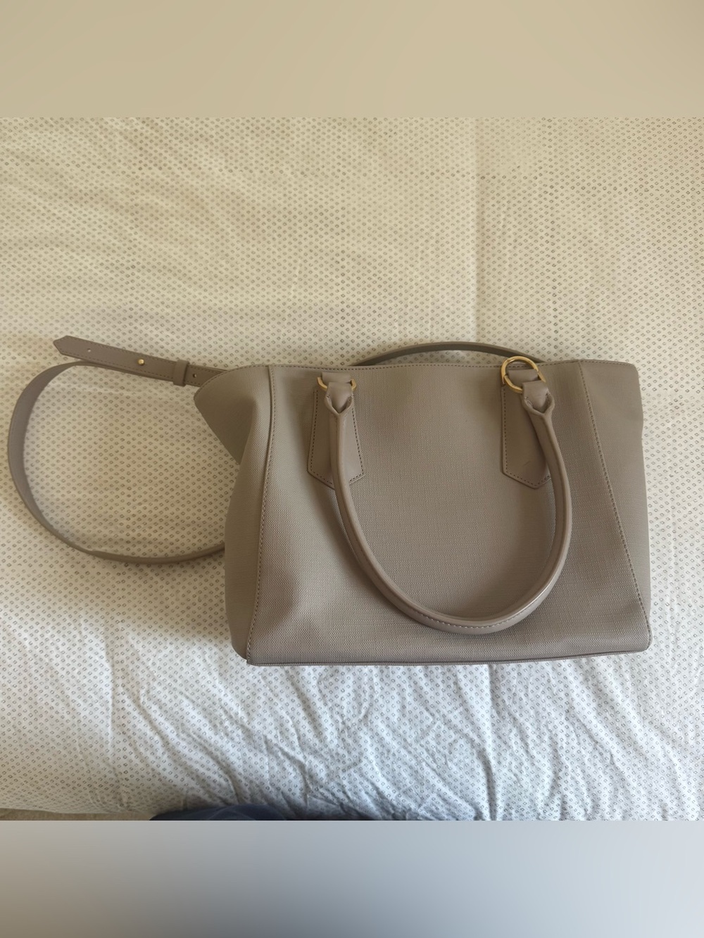 Dagne Dover Taupe Structured Tote with Gold Hardware